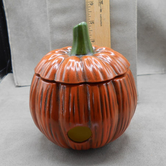 Vintage Jack O'Lantern Halloween Pumpkin 5" Round 5.5" Tall w/Hole for Light - Picture 5 of 10